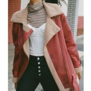 Urban Outfitters Sherpa Lined Leather Moto Jacket